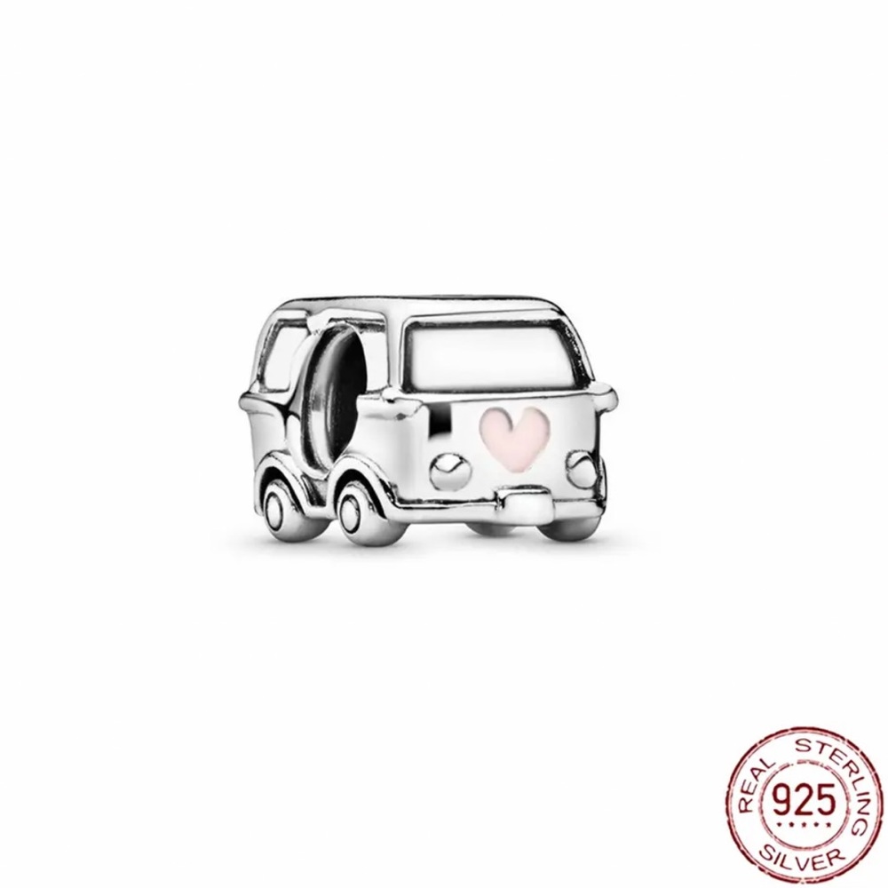 NWOT Camper Van Charm, Transparent Pale Pink Enamel, Sterling Silver 925